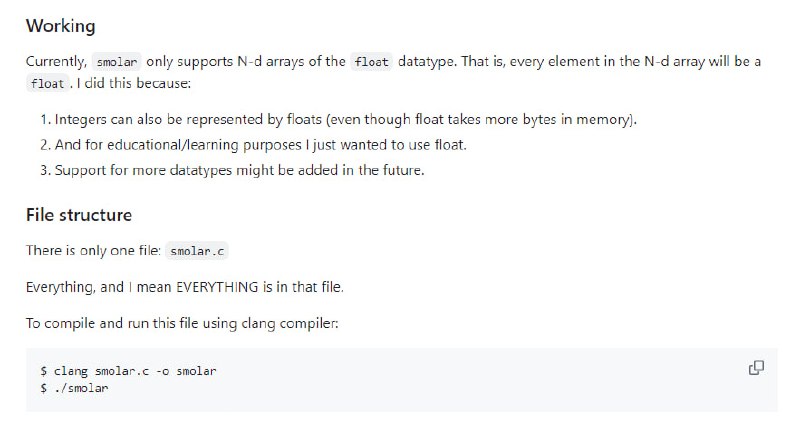 smolar：C语言实现的轻量级多维数组库，类似于numpy但仅包含一个文件，适合教育和学习目的