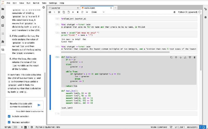 Jupyter发布官方子项目Jupyter AI，将生成式AI引入Jupyter notebooks，赋予用户解释和生成代码、修复错误、概括内容、询问关于本地文件的问题以及从自然语言提示生成整个notebook的能力
