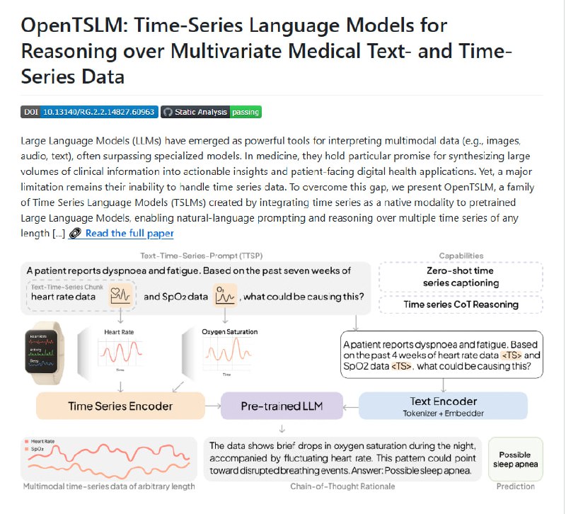 医学数据分析往往涉及大量复杂的多变量时序和文本信息，传统模型难以同时理解和推理这些多模态数据