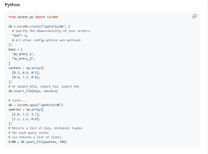 CoreNN：面向亿级向量搜索的高效数据库，支持在普通设备上实现亚线性时间查询，极大提升大规模向量检索效率