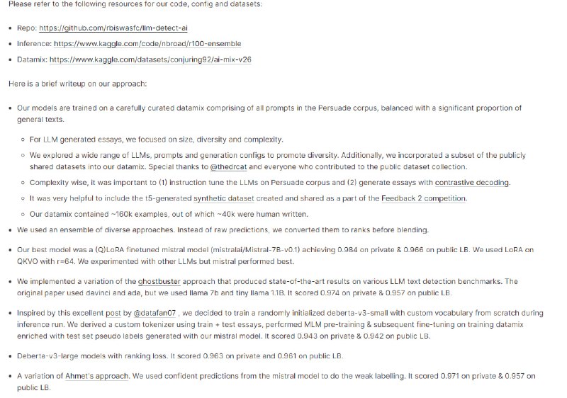 Kaggle AI生成文本检测竞赛第一名方案 | github