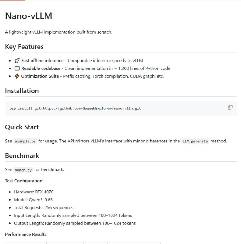 nano-vllm：轻量级vLLM实现，从零开始构建的高效推理模型