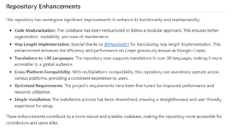 经过精心优化的终极语音克隆工具，旨在提供卓越的性能、模块化和用户友好的体验，增强功能包括代码模块化、跳长实现、支持30多种语言的翻译、跨平台兼容性、优化的要求、简化的安装流程等