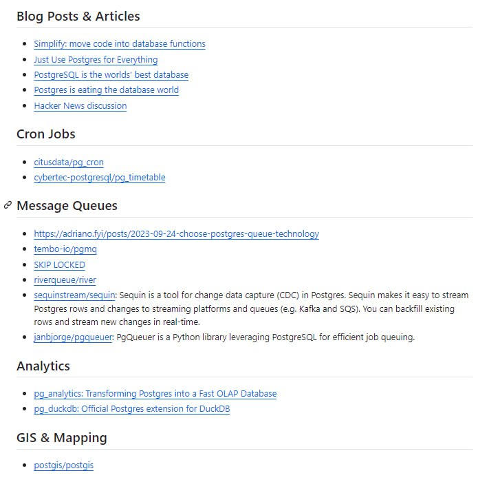 Postgres for Everything (e/postgres)：倡导使用PostgreSQL数据库解决各种问题的项目，旨在简化技术栈，提高开发效率Postgres for Everything (e/postgres)：倡导使用PostgreSQL数据库解决各种问题的项目，旨在简化技术栈，提高开发效率