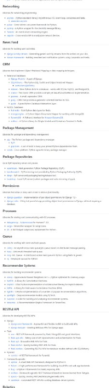 Python 框架、库、软件和资源的精选列表awesome-python | #Python #框架Python 框架、库、软件和资源的精选列表awesome-python | #Python #框架