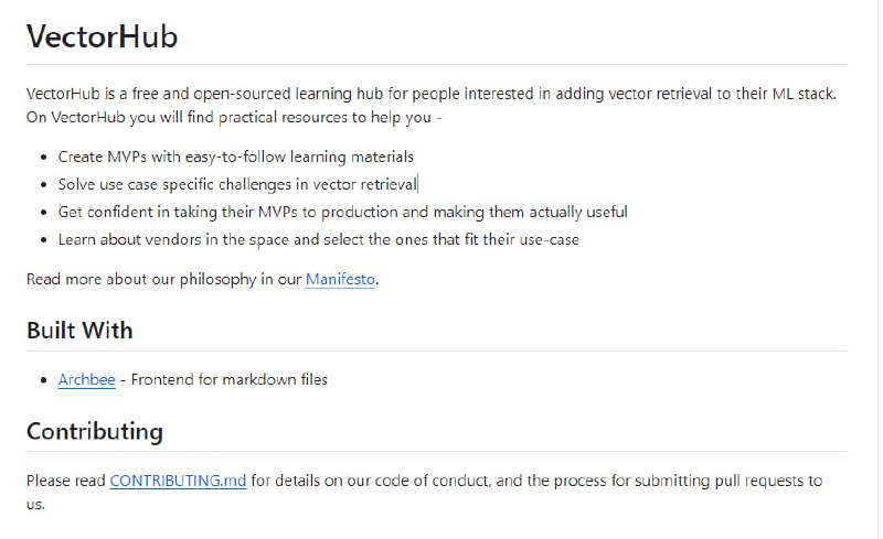 VectorHub：免费的、开源的学习网站，面向有意将向量检索加入到机器学习栈的开发人员