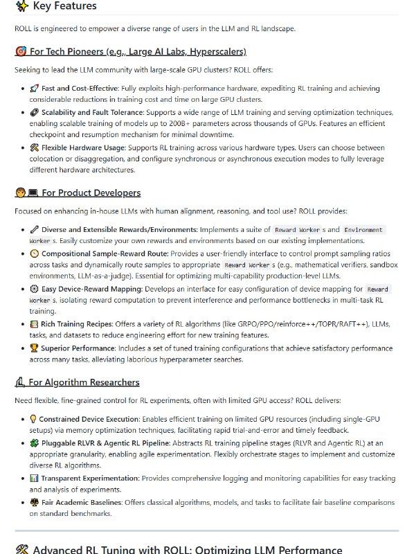 ROLL：阿里巴巴推出的高效强化学习库，专为大规模语言模型训练而设计
