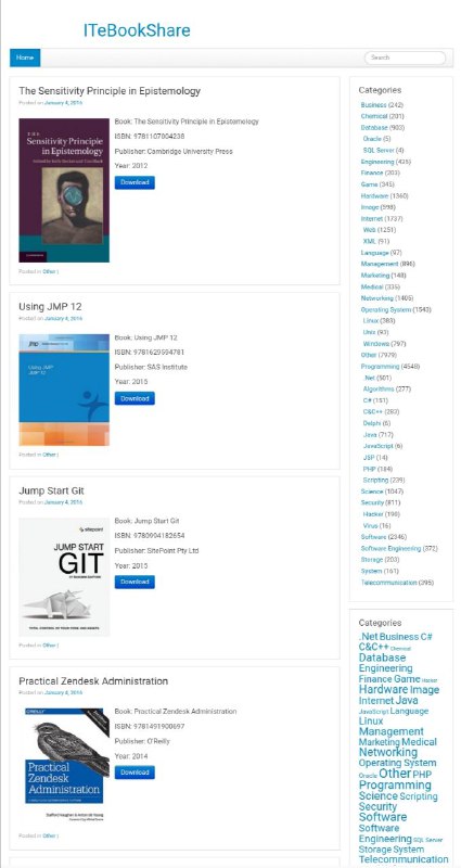 ITeBookShare IT类英文 #电子书 下载，分享的书籍出版日期较新，可自助搜索，近年来在 #IT 基础上增加了很多其他学科