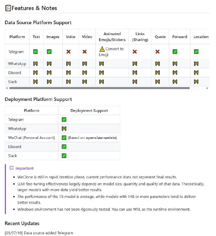 平时聊天记录散落在各种平台，想复刻自己的说话风格需要折腾数据清洗、模型微调、部署聊天机器人，步骤繁琐且技术门槛高