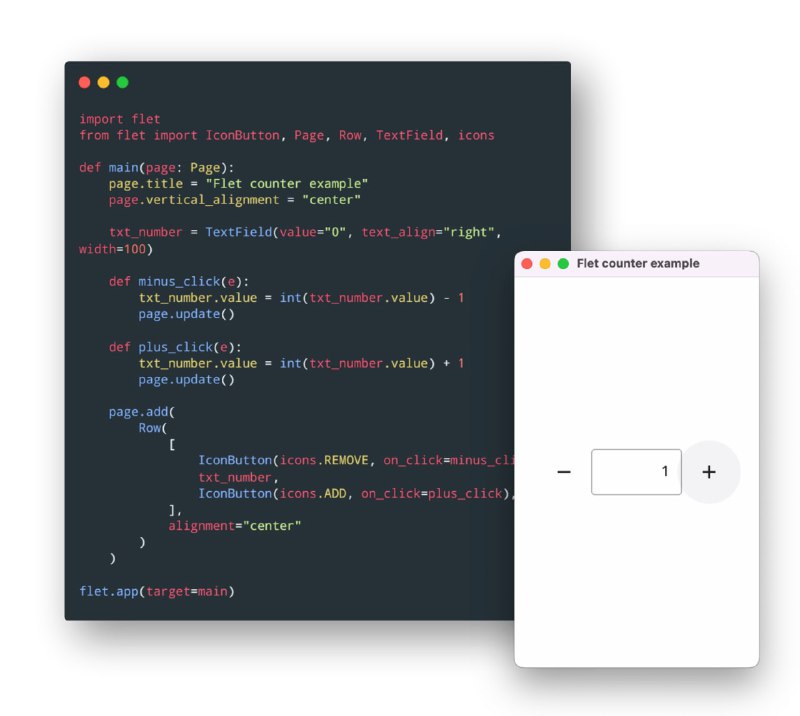 用 Python 开发跨平台 Flutter 应用在几分钟内从想法到应用程序：用于你的团队、周末项目、数据输入表单、信息亭应用程序或高保真原型的内部工具或仪表板 - Flet 是一个理想的框架，可以快速破解漂亮的交互式应用程序以服务于一组用户