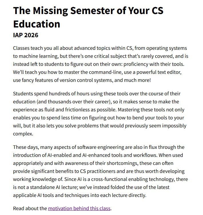 代码会写，工具不会用：MIT这门课补的是工程师的基本功（2026新版）| homeMIT有门课专门教CS学生那些“没人教但天天要用”的东西：命令行、版本控制、调试工具、代码质量