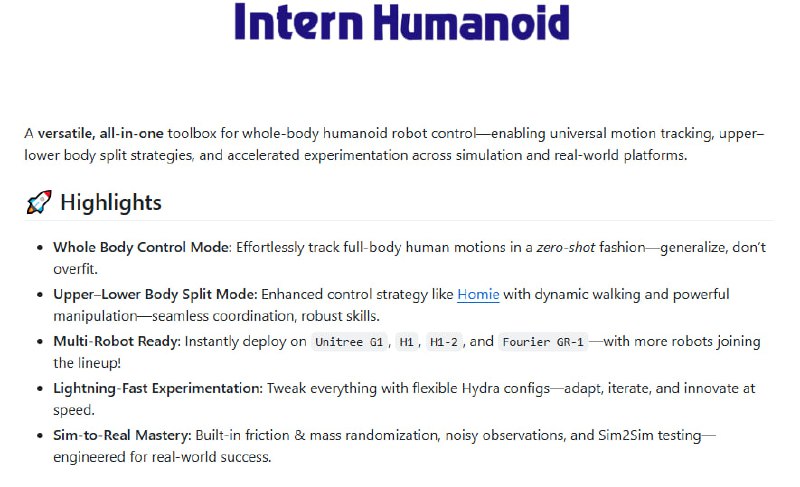 InternHumanoid：一站式全身仿人机器人控制工具箱，面向多平台多机型，助力加速从仿真到实物的机器人运动控制研发