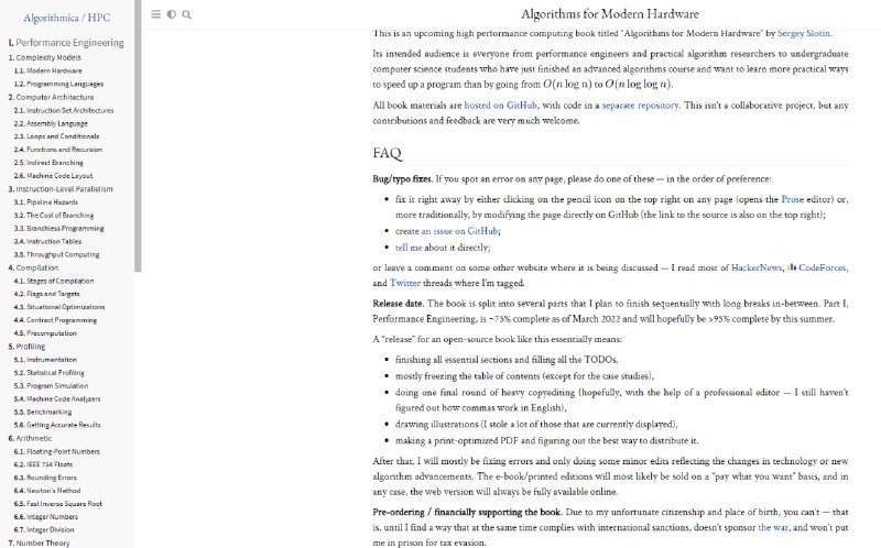这是一本即将出版的高性能计算书籍，名为“适应现代硬件的算法”，作者是Sergey Slotin