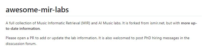 awesome-mir-labs：一个全面收录音乐信息检索(MIR)和AI音乐实验室的资源列表