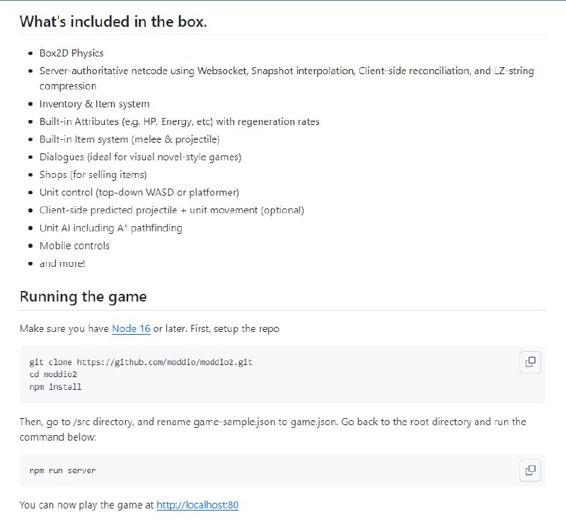 Moddio 是一款多人游戏优先的游戏引擎