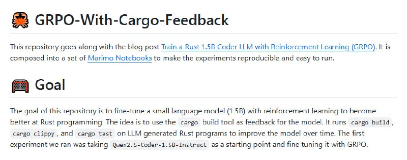 GRPO-With-Cargo-Feedback：用Rust编程和cargo反馈微调LLM的GitHub项目