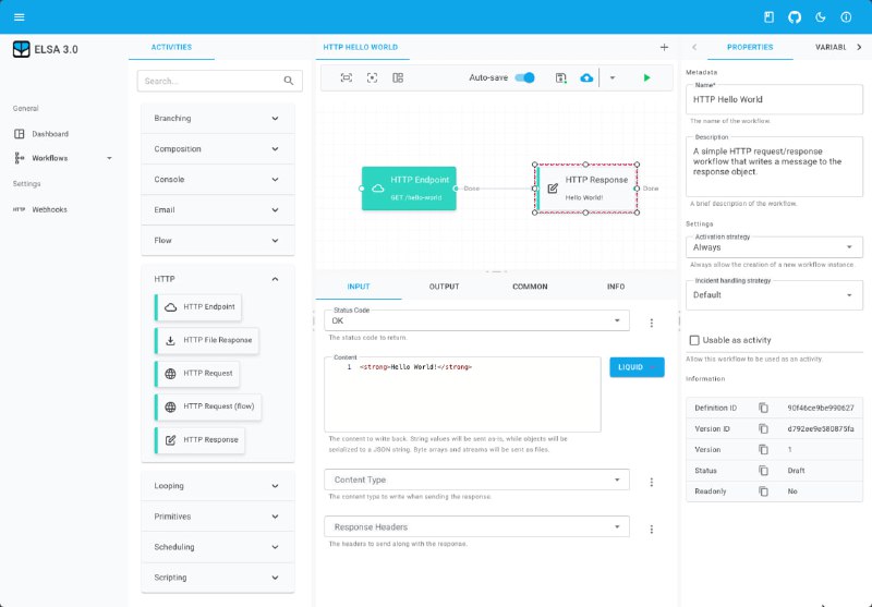 Elsa Workflows 艾尔莎工作流：一个强大的.NET工作流库，让你在任何.NET应用中轻松执行工作流，支持代码编写、可视化设计和JSON定义等多种工作流定义方式Elsa Workflows 艾尔莎工作流：一个强大的.NET工作流库，让你在任何.NET应用中轻松执行工作流，支持代码编写、可视化设计和JSON定义等多种工作流定义方式