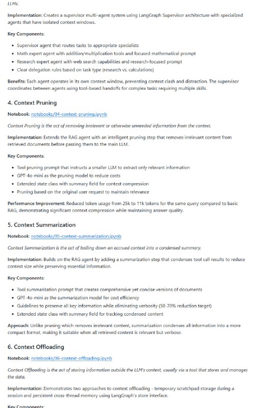 如何有效解决长上下文挑战？Drew Breunig 提出6大策略，结合 LangGraph 框架实现，助力提升 LLM 在复杂任务中的表现与稳定性：• 背景问题    多数 LLM 在长上下文中表现递减，出现误导（Context Poisoning）、注意力分散（Context Distraction）、信息混乱（Context Confusion）及冲突（Context Clash）四种失败模式