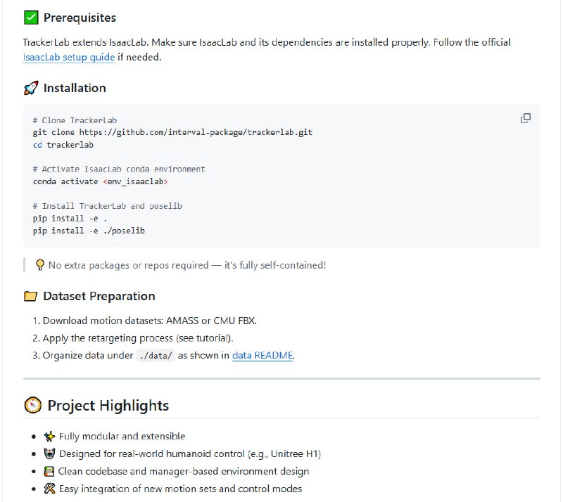 TrackerLab：集成IsaacLab与多模态全身控制的模块化框架，专为复杂人形机器人动作设计打造
