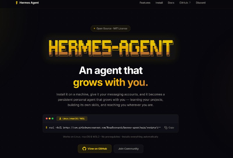 Hermes Agent：来自 Nous Research，一个开源自主 Agent、服务器驻留、定时任务、可接入多个 IM 平台，而且能持续学习你的项目、习惯和需求