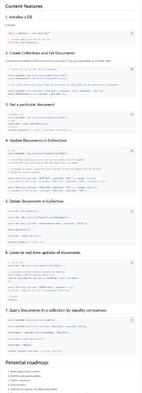 Doculite：将SQLite用作文档数据库，支持在文档、集合和基本查询上进行监听