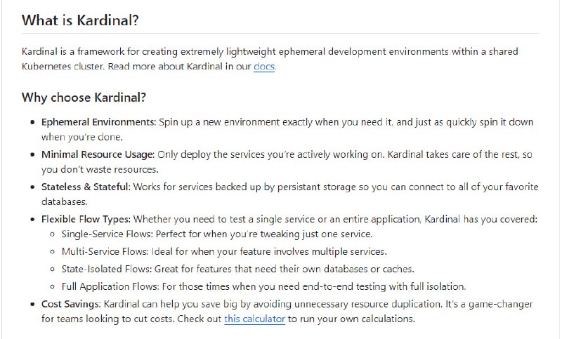 轻量级Kubernetes集群内临时开发环境的创建工具，支持按需部署开发服务版本，实现资源共享与请求路径优化，提供不同配置级别的开发流程Kardinal | #工具轻量级Kubernetes集群内临时开发环境的创建工具，支持按需部署开发服务版本，实现资源共享与请求路径优化，提供不同配置级别的开发流程Kardinal | #工具