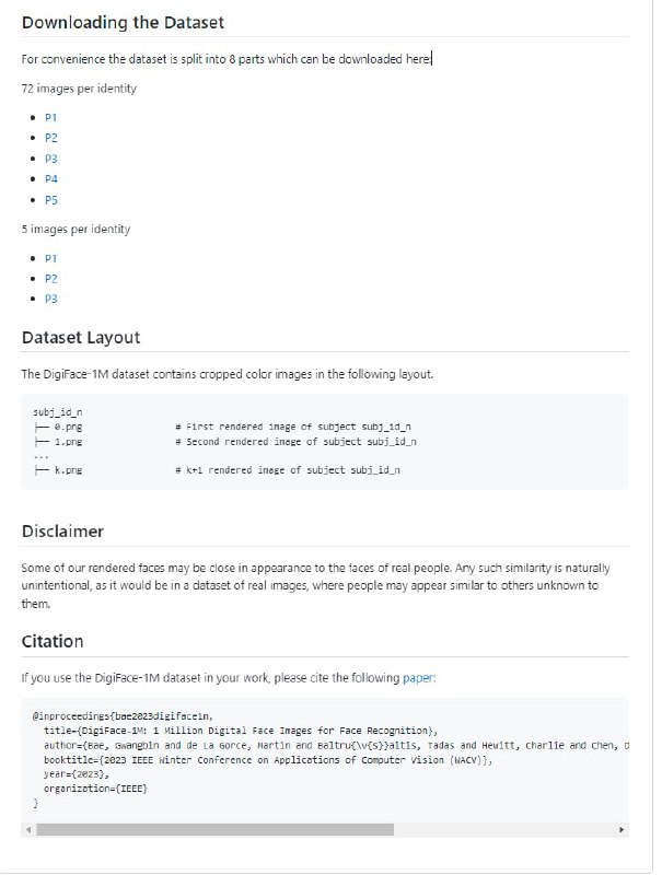 面向人脸识别的百万人脸图像数据集DigiFace-1M数据集是100多万张用于人脸识别的不同合成人脸图像的集合