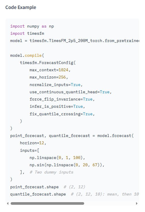 TimesFM 2.5：一款专为时间序列预测打造的预训练模型，开箱即用，零样本表现出色：- 参数量缩减至2亿（原500M），更轻量- 上下文长度提升至16k（原2k），适合长序列- 已开源发布于 Hugging Face，Apache 2.0 许可- 兼顾高性能与实用性，适合各种时间序列任务这是时间序列预测领域的一个重要进步