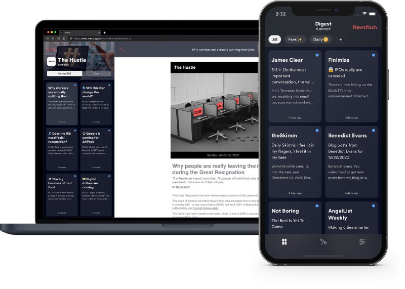 Meco - Newsletter 阅读器 | #工具如果你用邮件订阅了很多 Newsletter ，绑定这个 APP 就可以沉浸式地看你订阅的一些内容了