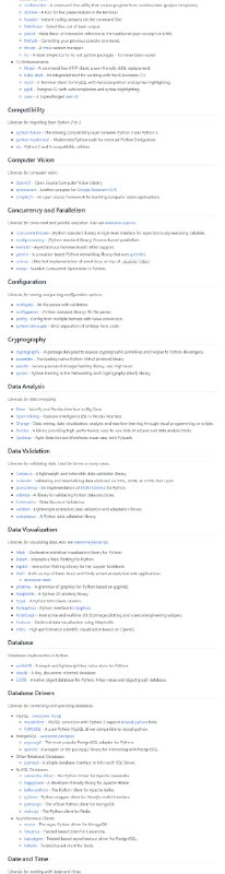 Python 框架、库、软件和资源的精选列表awesome-python | #Python #框架Python 框架、库、软件和资源的精选列表awesome-python | #Python #框架