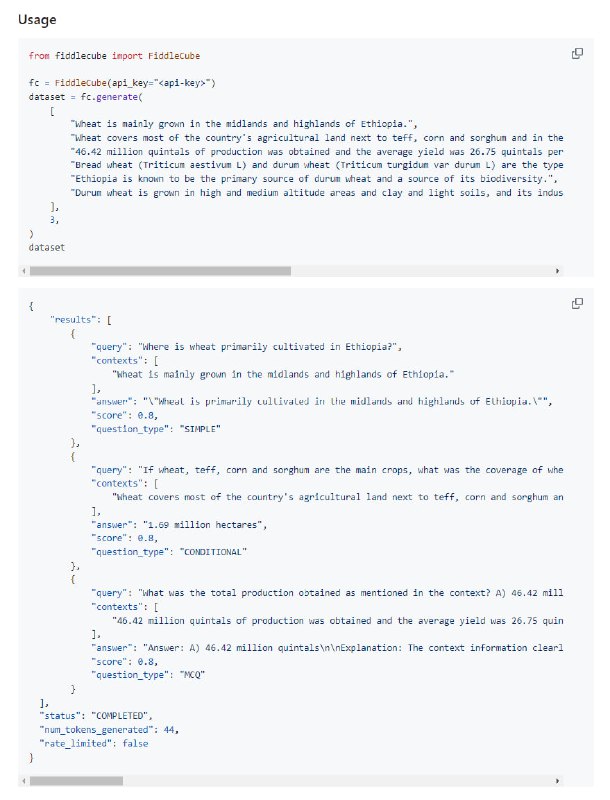 智能问答生成器：用于测试大型语言模型(LLM)的理想问答数据集生成工具，可自动生成问题和答案，简化LLM的测试、评估和训练过程FiddleCube | #生成器