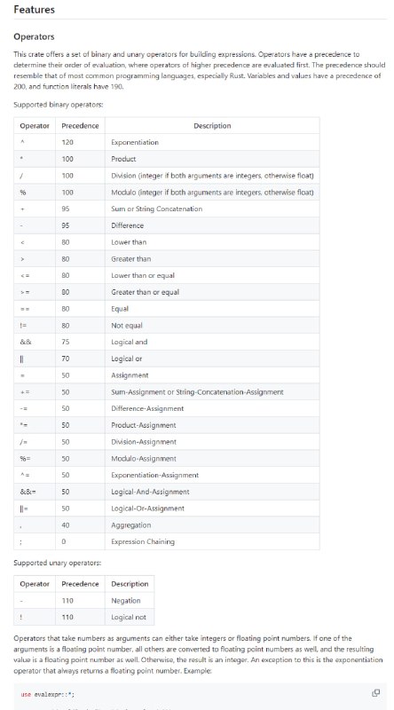 evalexpr：Rust语言中强大的表达式求值库，提供轻量级且易于集成的脚本语言功能，支持变量、注释、运算符以及自定义函数，适用于任何应用程序