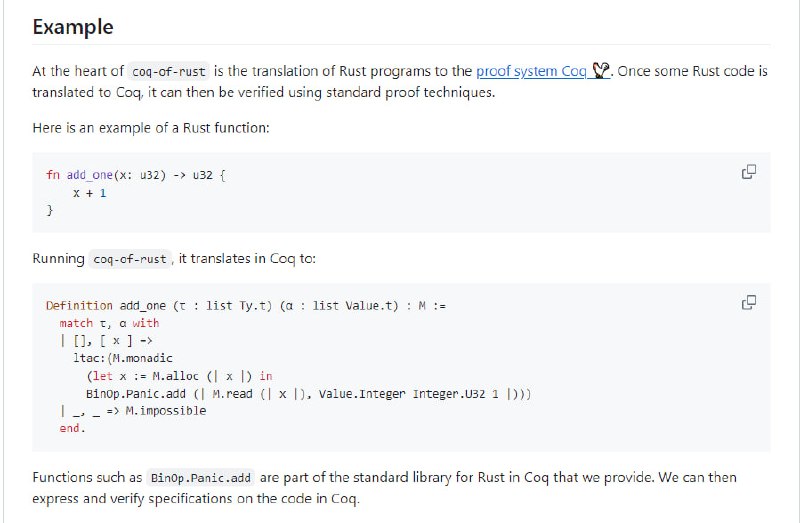 coq-of-rust：将 Rust 程序翻译到 Coq 证明系统中，以实现形式化验证，确保程序无漏洞的开源项目