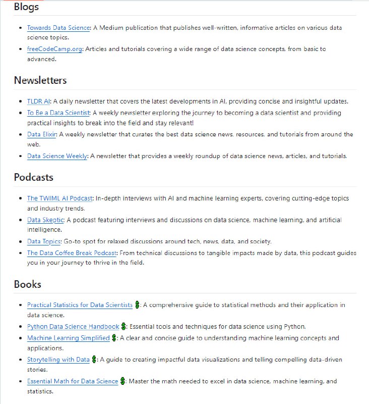 为数据科学爱好者提供的学习资源库，包含从入门到进阶的各类免费和付费资源，助力数据科学家学习成长和职业发展Data Scientist Handbook 2024 | #手册为数据科学爱好者提供的学习资源库，包含从入门到进阶的各类免费和付费资源，助力数据科学家学习成长和职业发展Data Scientist Handbook 2024 | #手册