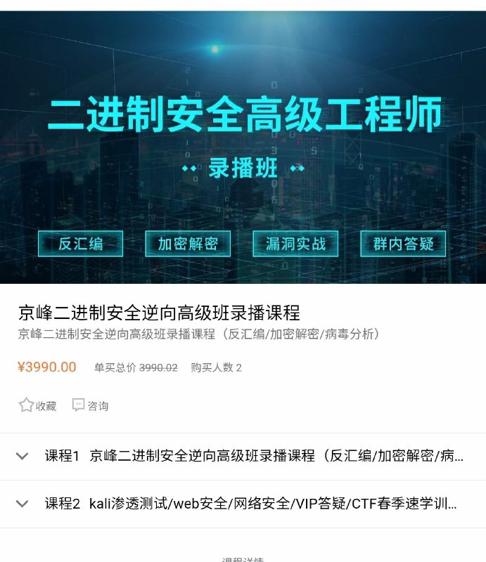(完结)京峰二进制安全逆向高级班录播课程