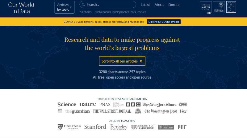 用数据看世界(Our World in Data)是由英国牛津大学的勒泽尔投入时间研究各国数十年来有关人类生活水平的数据而创办的网站，这些数据可以显示世界各地的生活条件是如何潜移默化的改变，对未来有什么影响