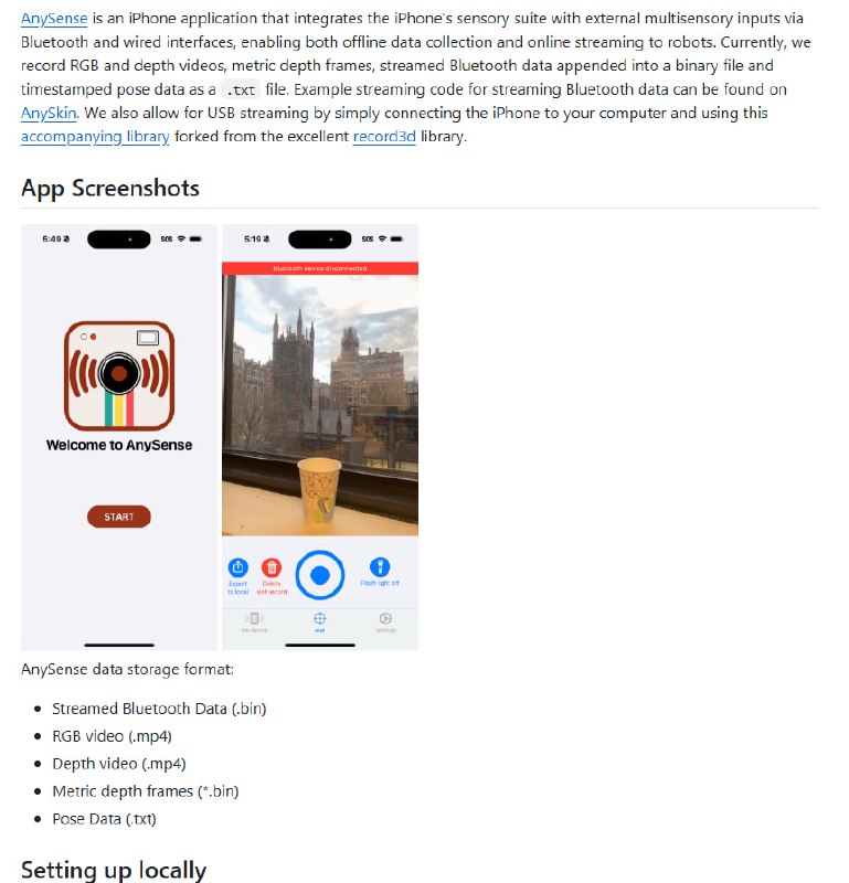 AnySense：一款针对 iPhone 的多传感器数据采集与学习应用，突破传统单一传感输入，支持多源融合，赋能机器人感知研究