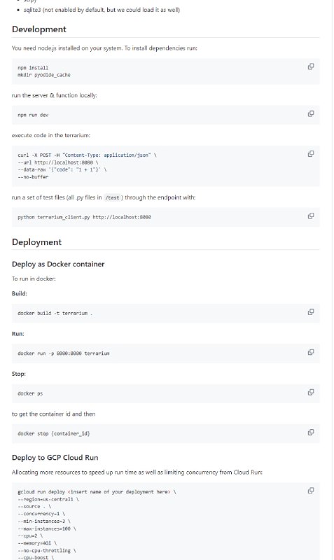 Terrarium 是一个延迟相对较低、易于使用且经济的 Python 沙箱 - 用作 docker 部署的容器，例如在 GCP Cloud Run 中 - 用于执行不受信任的用户或 LLM 生成的python代码