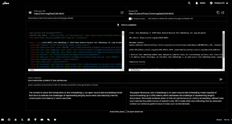 基于 Node.js 的工具，可以将 URL 转换为 LLM 可以理解的输入，支持标准、流式和 JSON 模式