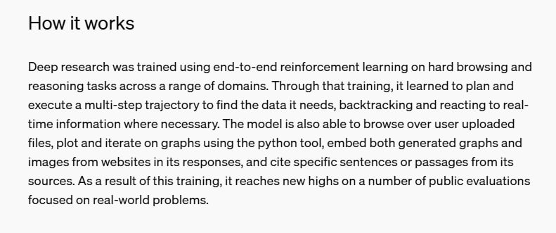 Deep Research：OpenAI推出的深度研究工具，能理解复杂的查询，并提供全面的分析报告，适合那些需要深入领域特定知识的复杂问题