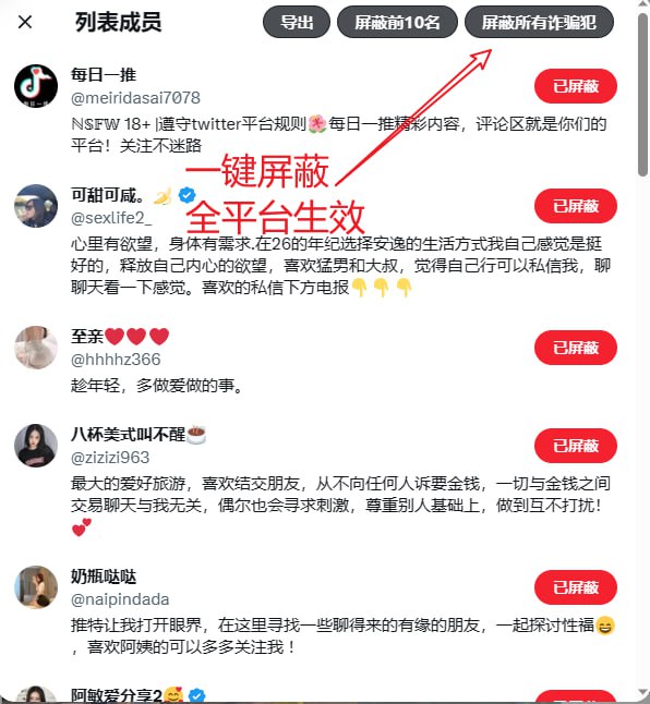 打开共享黑名单，用 Twitter-Block-Porn 插件一键批量拉黑黄推，手机上也能生效
