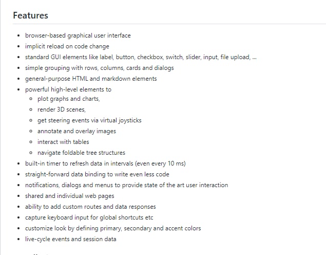 易用的Python UI框架，显示在Web浏览器里，可创建按钮，对话框，markdown，3D场景，绘图等它非常适用于微型网络应用、仪表盘、机器人项目、智能家居解决方案和类似的用例