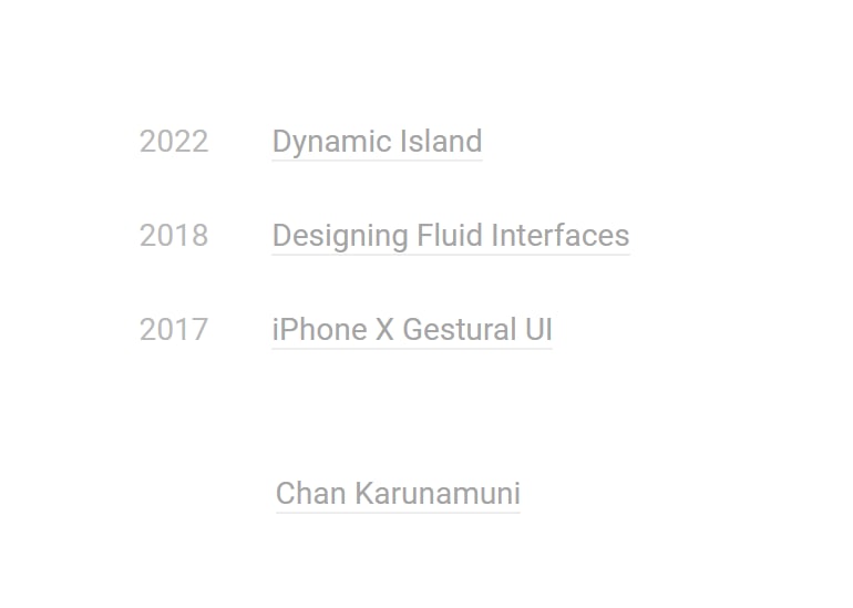 灵动岛的设计师 Chan Karunamuni灵动岛、流畅界面、iPhone X 全面屏手势交互，都是由 Chan Karunamuni 设计的，他在苹果已工作 11 年