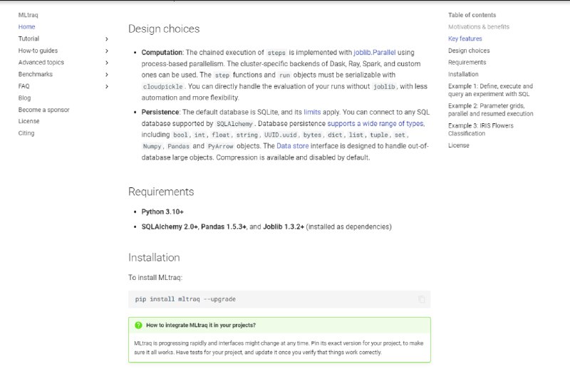 Mltraq：一个开源 Python 库，专门为 AI 开发人员设计、执行和共享实验，可以跟踪任意内容，流式传输、复现、协作和在任何地方恢复计算状态主要特征：立即：使用几行代码设计和执行实验，流式传输你的指标
