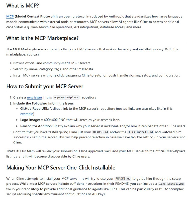 Cline MCP Marketplace：让开发者轻松发现和安装MCP服务器的平台