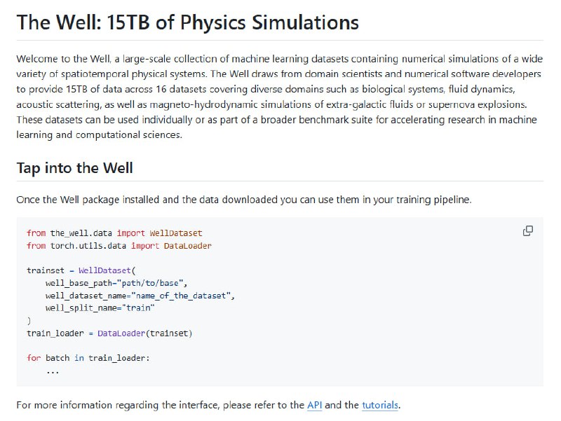 The Well: 15TB of Physics Simulations物理仿真数据集规模空前，涵盖生物系统、流体力学、声波散射、磁流体动力学等多领域