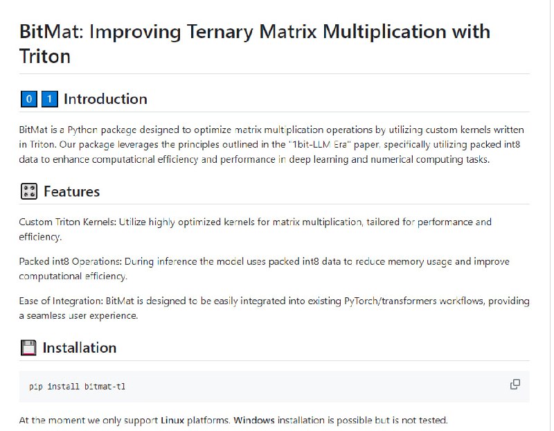 BitMat: 基于 Triton 优化矩阵乘法运算的 Python 软件包，利用自定义内核实现高效性能