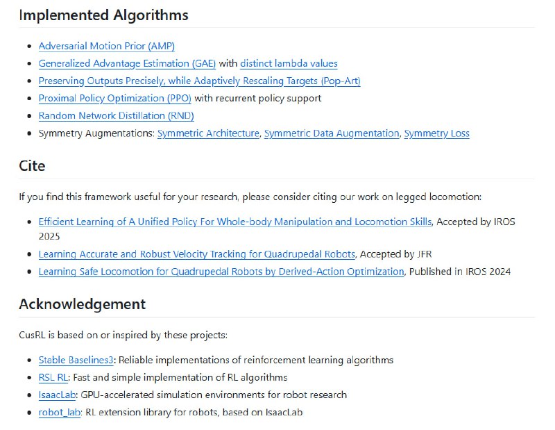 、专为强化学习定制的模块化框架，聚焦灵活扩展与清晰架构，助力机器人学习与科研创新