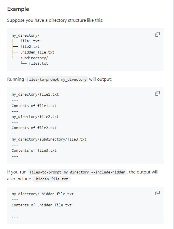 files-to-prompt：将一个目录中的文件合并成一个更完整的提示文本