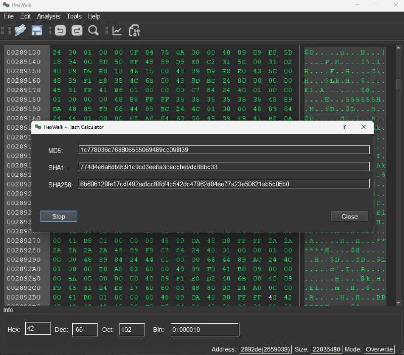 HexWalk - Hex Editor/Viewer/Analyzer：支持跨平台的十六进制编辑器、查看器和分析器，支持高级搜索、Binwalk集成、熵分析、字节地图、哈希计算器、二进制/十进制/十六进制转换等HexWalk - Hex Editor/Viewer/Analyzer：支持跨平台的十六进制编辑器、查看器和分析器，支持高级搜索、Binwalk集成、熵分析、字节地图、哈希计算器、二进制/十进制/十六进制转换等